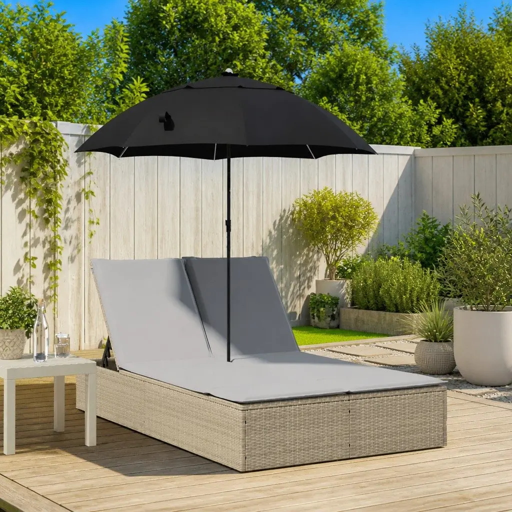 Double Sun Lounger with Adjustable Parasol Beige