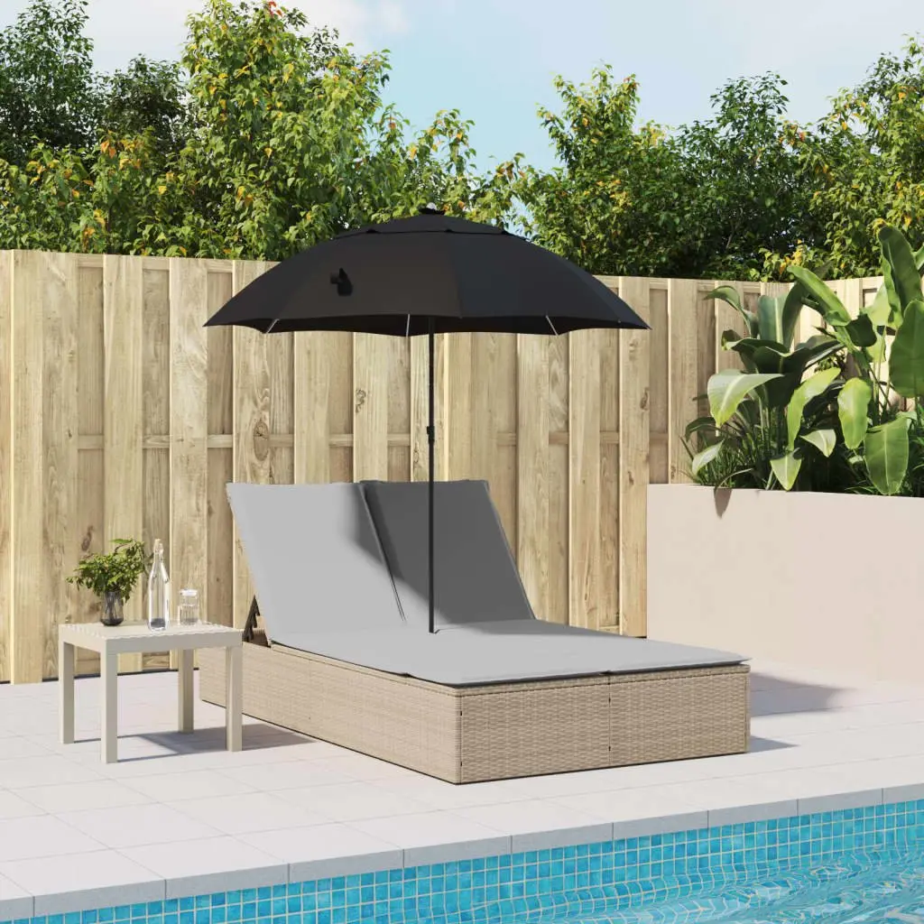 Double Sun Lounger with Adjustable Parasol Beige