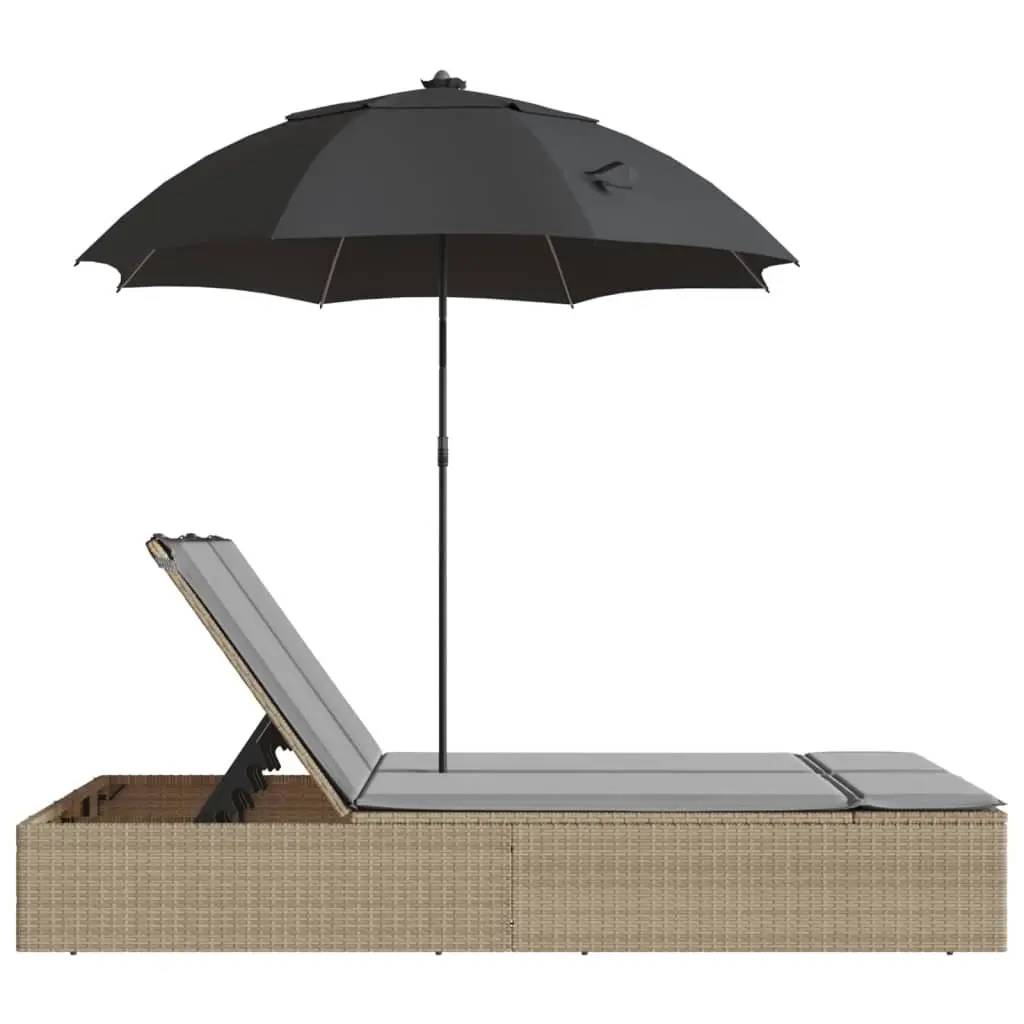 Double Sun Lounger with Adjustable Parasol Beige