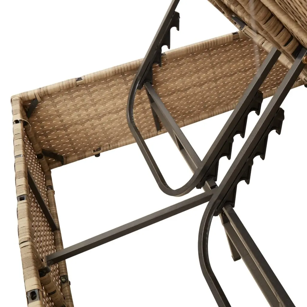 Double Sun Lounger with Adjustable Parasol Beige