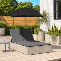 Outdoor Double Sun Lounger with Cushions and Parasol