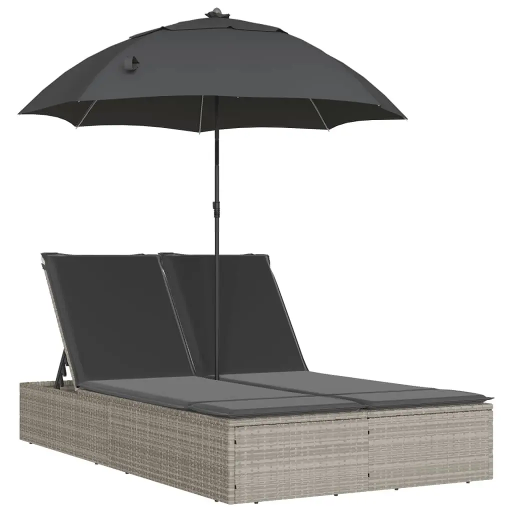 Outdoor Double Sun Lounger with Cushions and Parasol