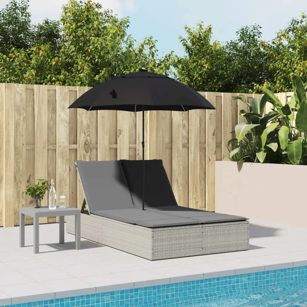 Outdoor Double Sun Lounger with Cushions and Parasol