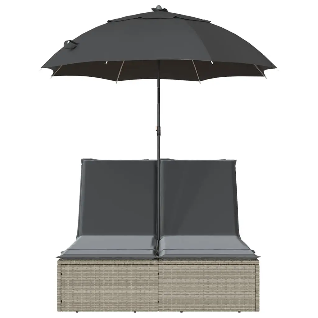 Outdoor Double Sun Lounger with Cushions and Parasol