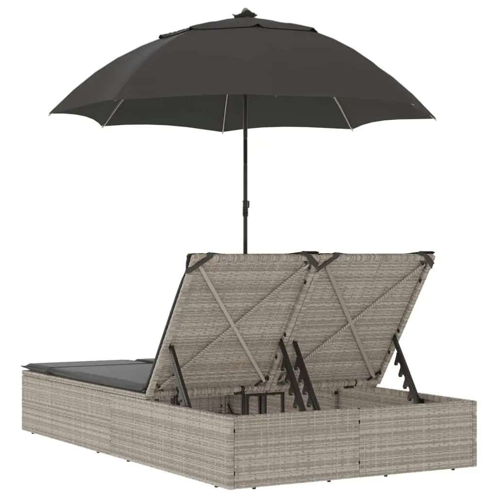 Outdoor Double Sun Lounger with Cushions and Parasol
