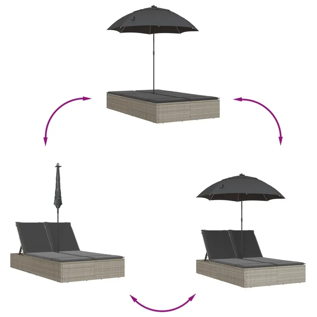 Outdoor Double Sun Lounger with Cushions and Parasol