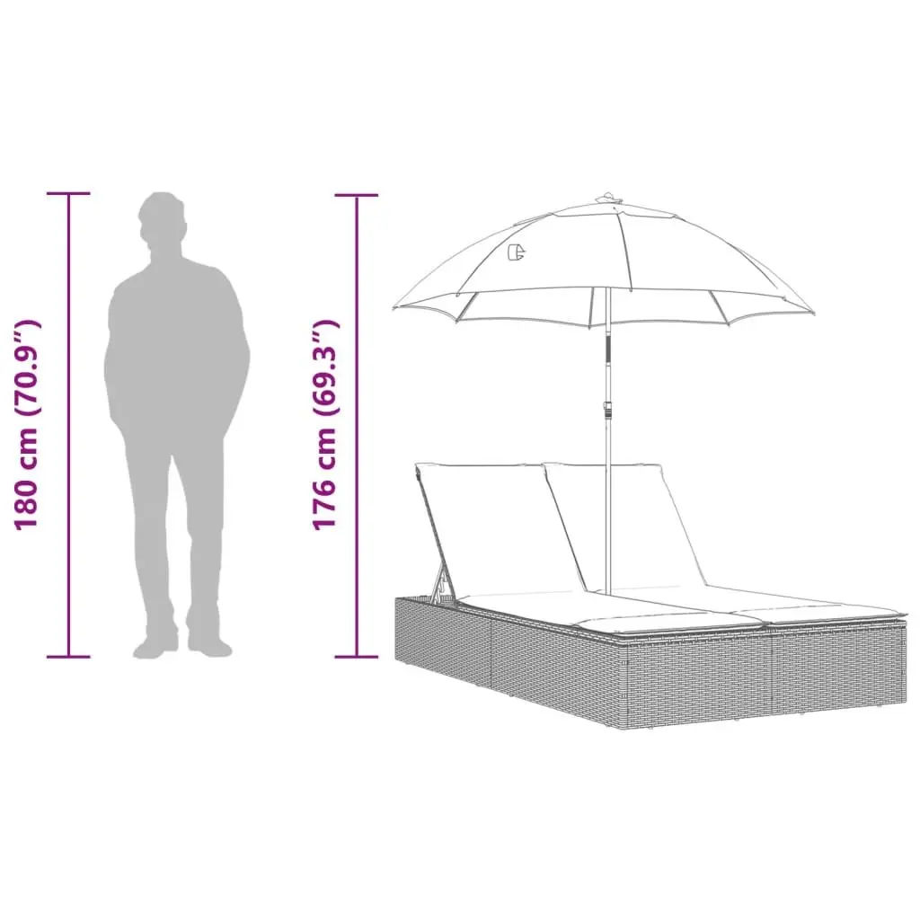 Outdoor Double Sun Lounger with Cushions and Parasol