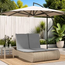 Beige Double Sun Lounger with Cushions for Garden Relaxation