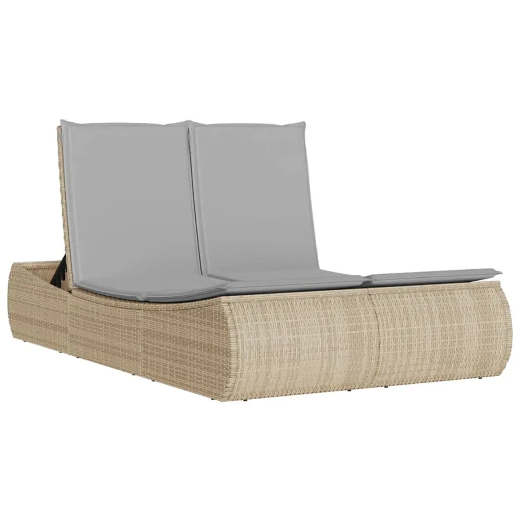 Beige Double Sun Lounger with Cushions for Garden Relaxation