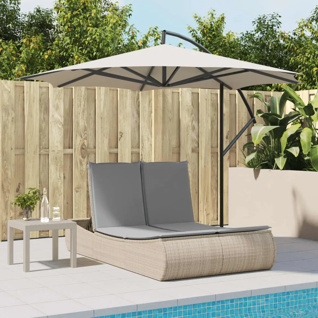 Beige Double Sun Lounger with Cushions for Garden Relaxation