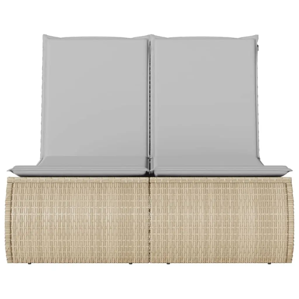 Beige Double Sun Lounger with Cushions for Garden Relaxation
