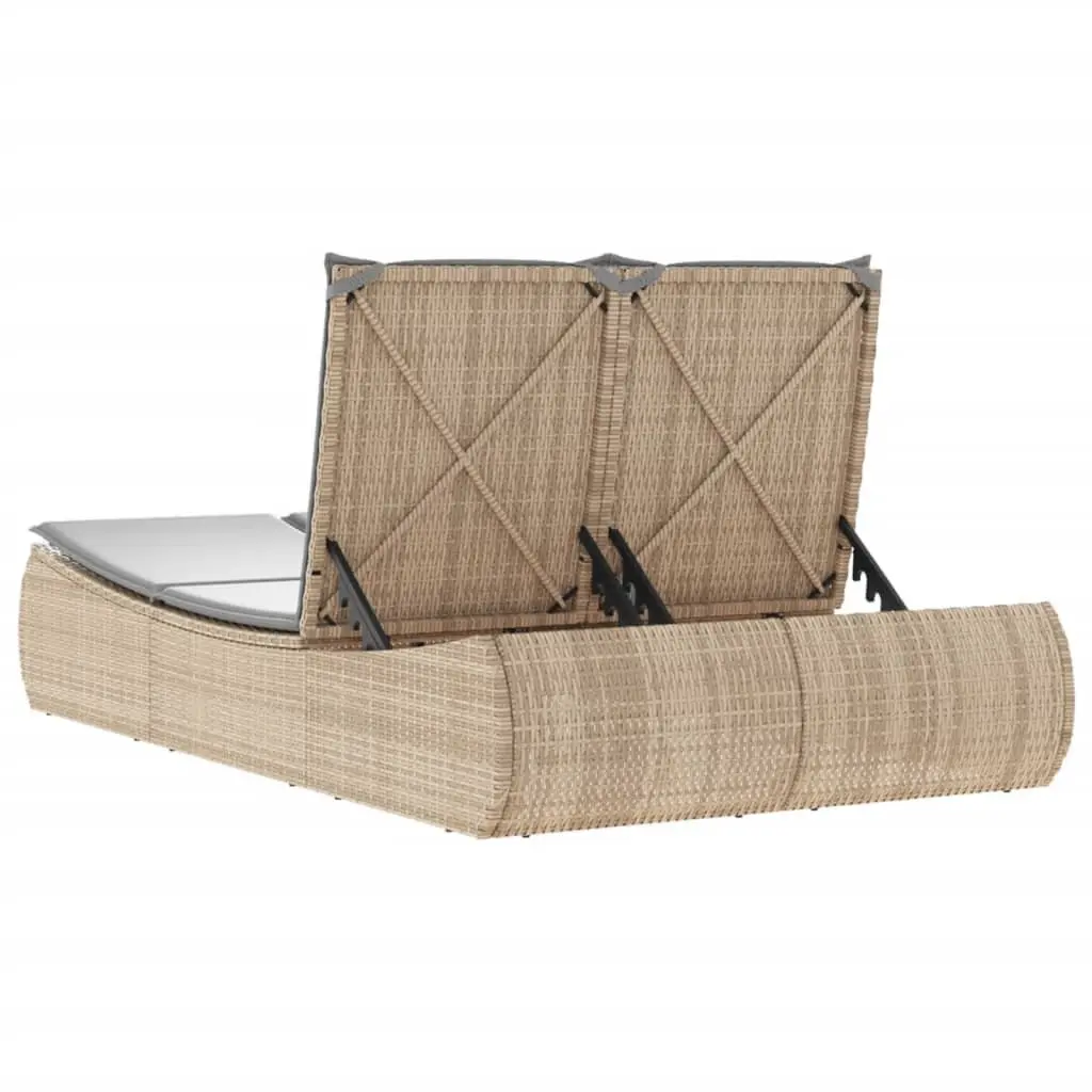 Beige Double Sun Lounger with Cushions for Garden Relaxation