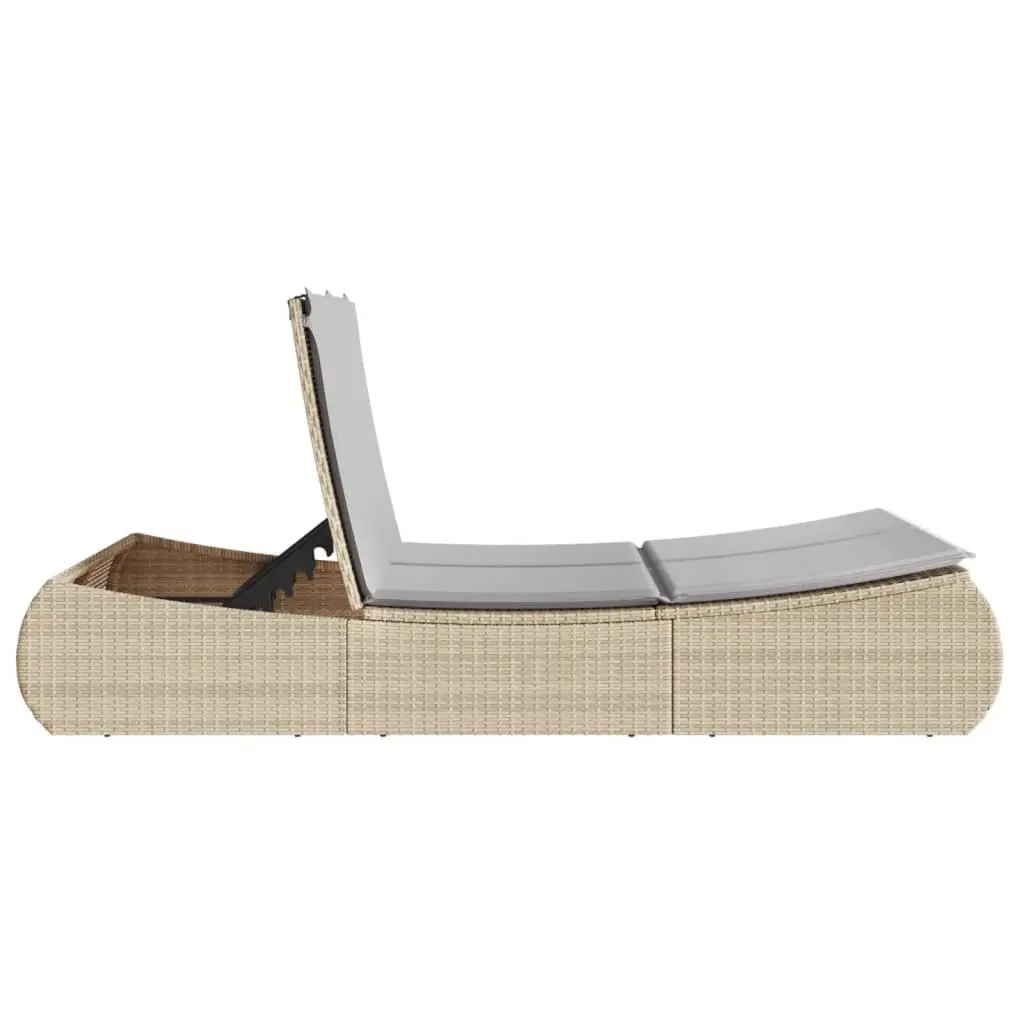 Beige Double Sun Lounger with Cushions for Garden Relaxation