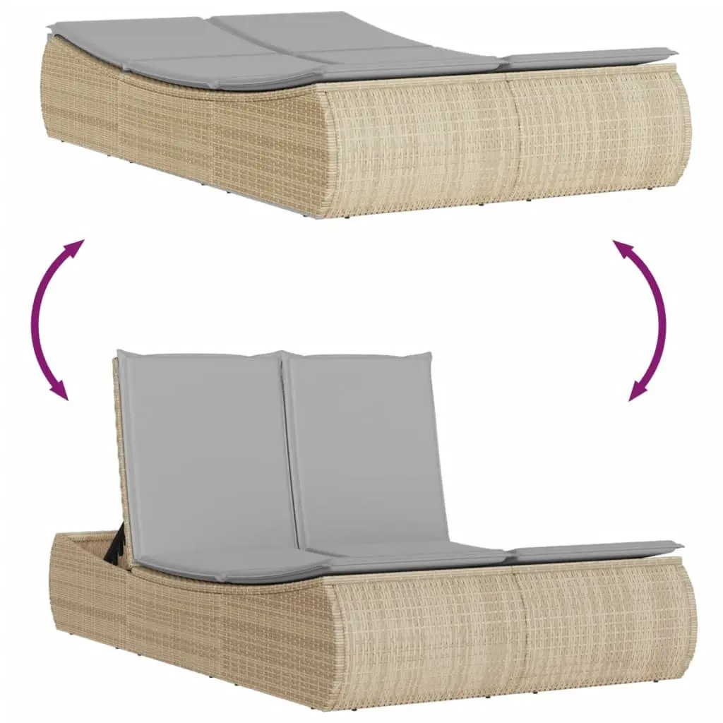 Beige Double Sun Lounger with Cushions for Garden Relaxation