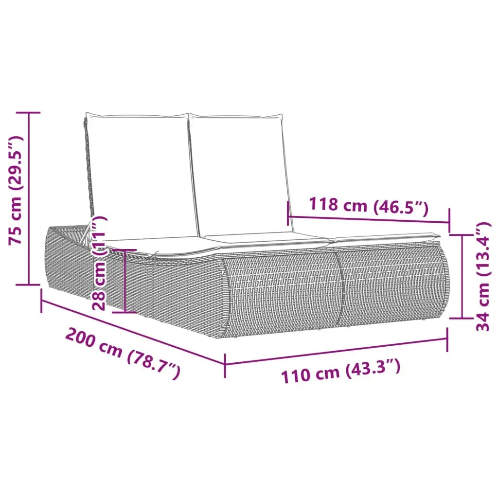 Beige Double Sun Lounger with Cushions for Garden Relaxation