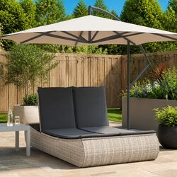 Adjustable Backrest Double Sun Lounger in Grey Poly Rattan