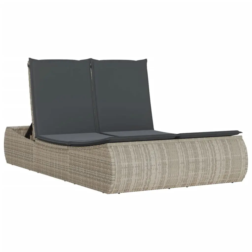 Adjustable Backrest Double Sun Lounger in Grey Poly Rattan