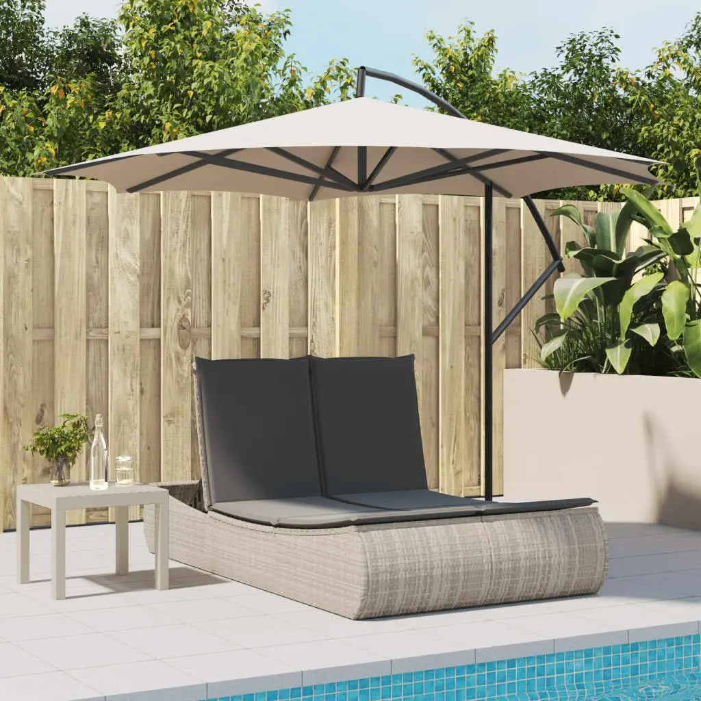 Adjustable Backrest Double Sun Lounger in Grey Poly Rattan