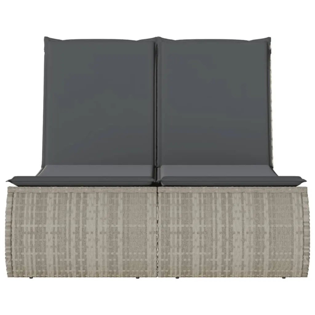 Adjustable Backrest Double Sun Lounger in Grey Poly Rattan