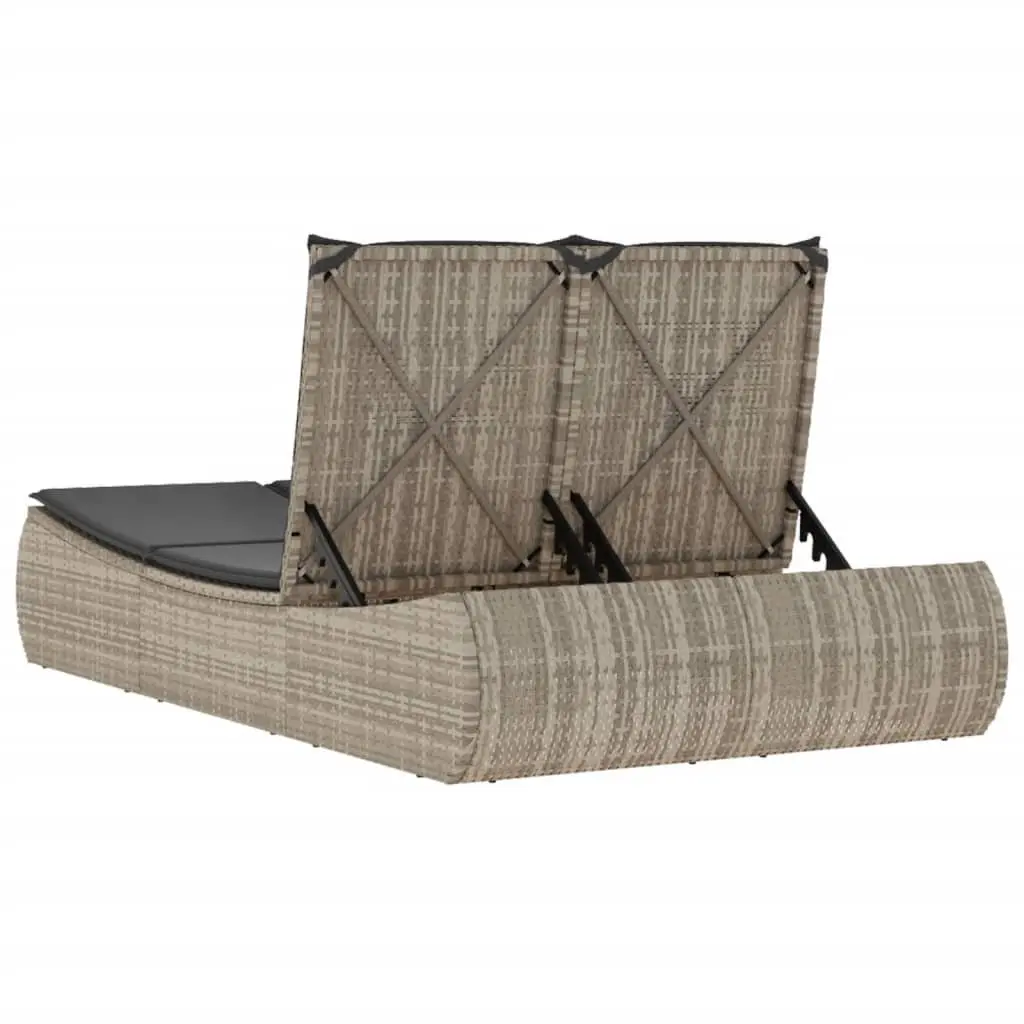 Adjustable Backrest Double Sun Lounger in Grey Poly Rattan