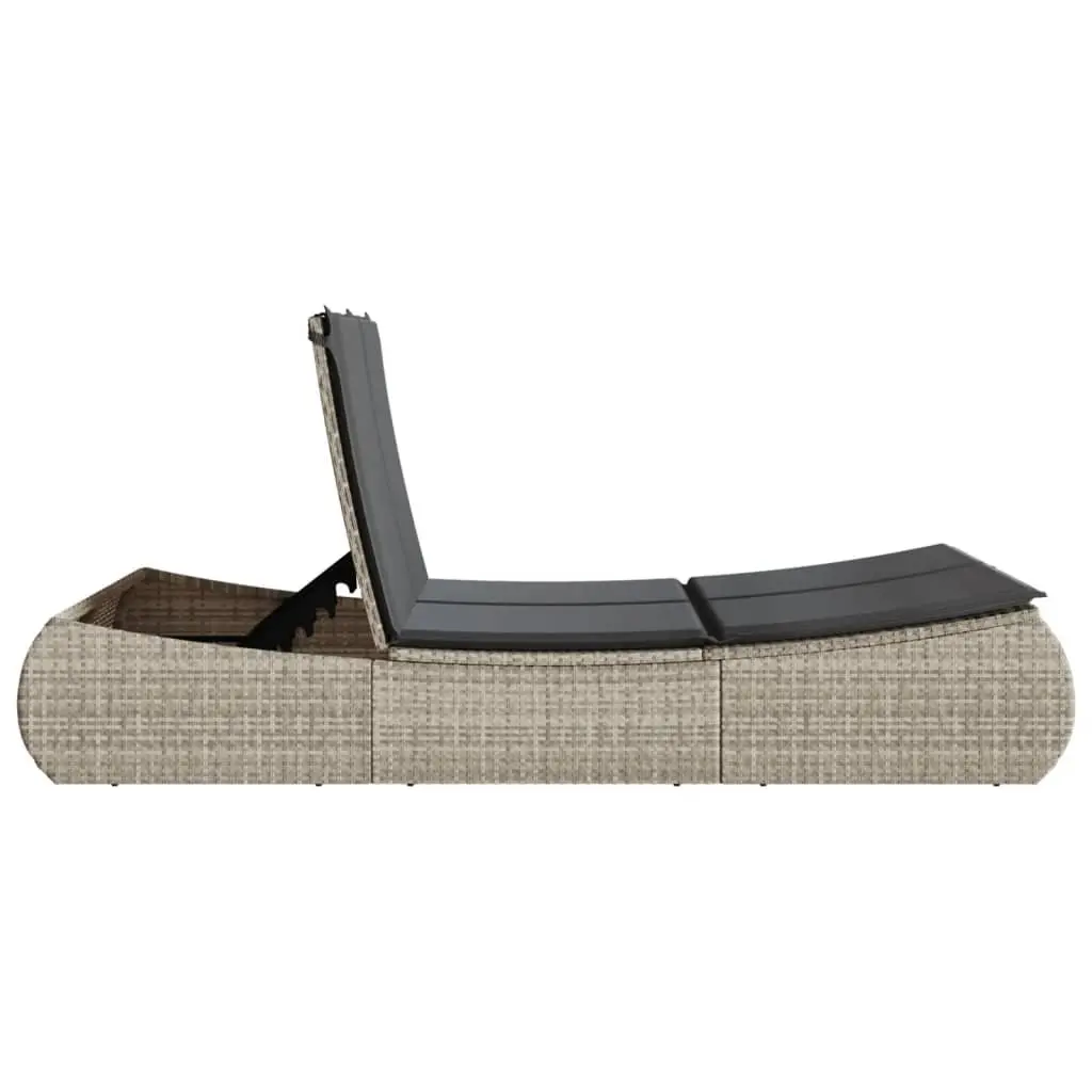 Adjustable Backrest Double Sun Lounger in Grey Poly Rattan