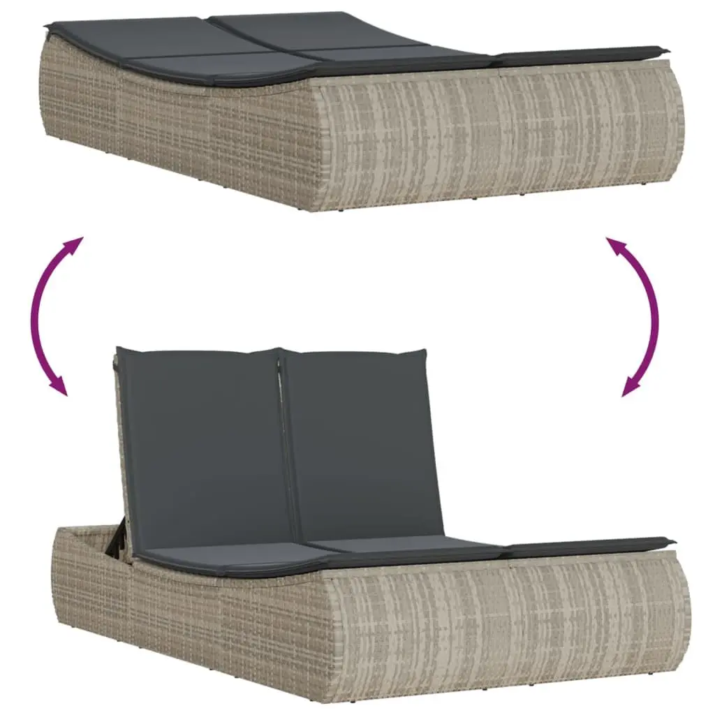 Adjustable Backrest Double Sun Lounger in Grey Poly Rattan