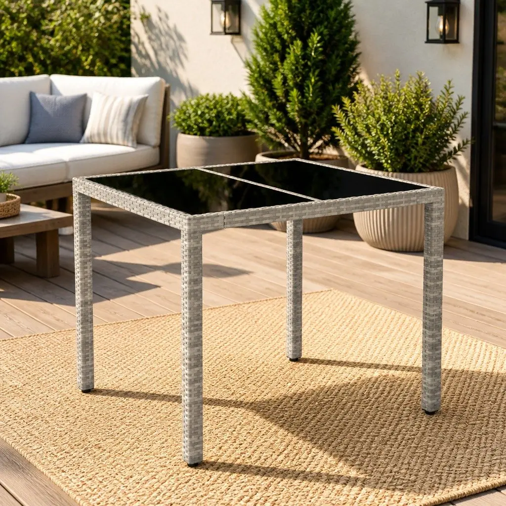 Grey Glass Top Garden Table for Outdoor Spaces