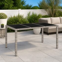 Grey Garden Table with Durable Tempered Glass Top