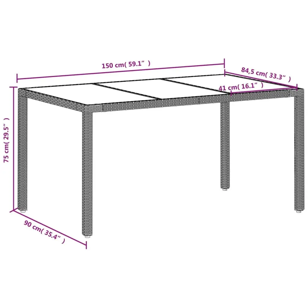 Grey Garden Table with Durable Tempered Glass Top