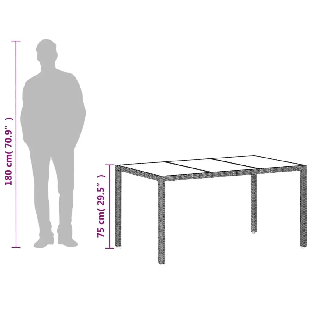 Grey Garden Table with Durable Tempered Glass Top