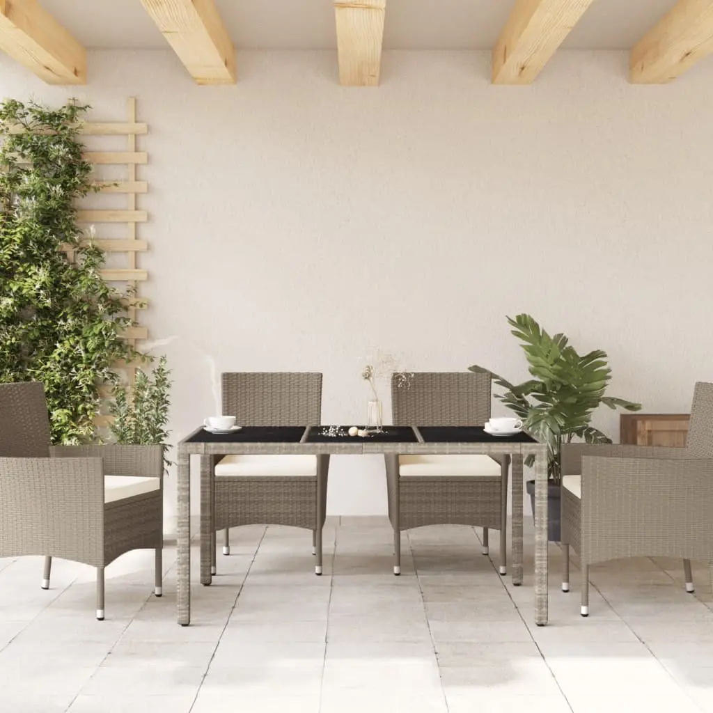 Grey Garden Table with Durable Tempered Glass Top