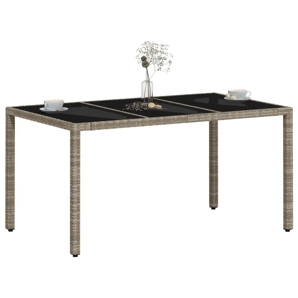 Grey Garden Table with Durable Tempered Glass Top