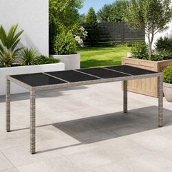 Sturdy Grey Poly Rattan Garden Dining Table with Glass Top