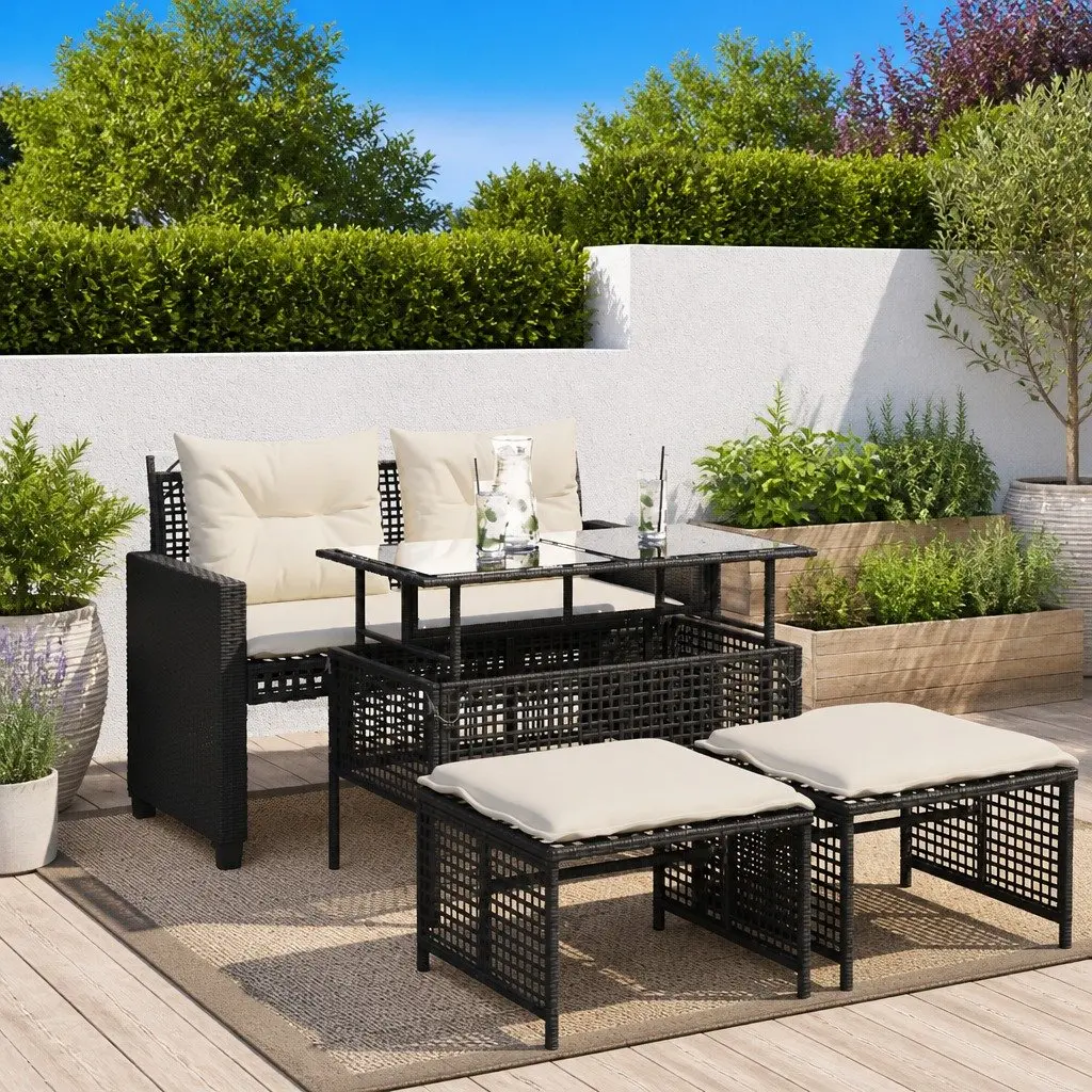 Black Poly Rattan 4 Piece Outdoor Sofa Set