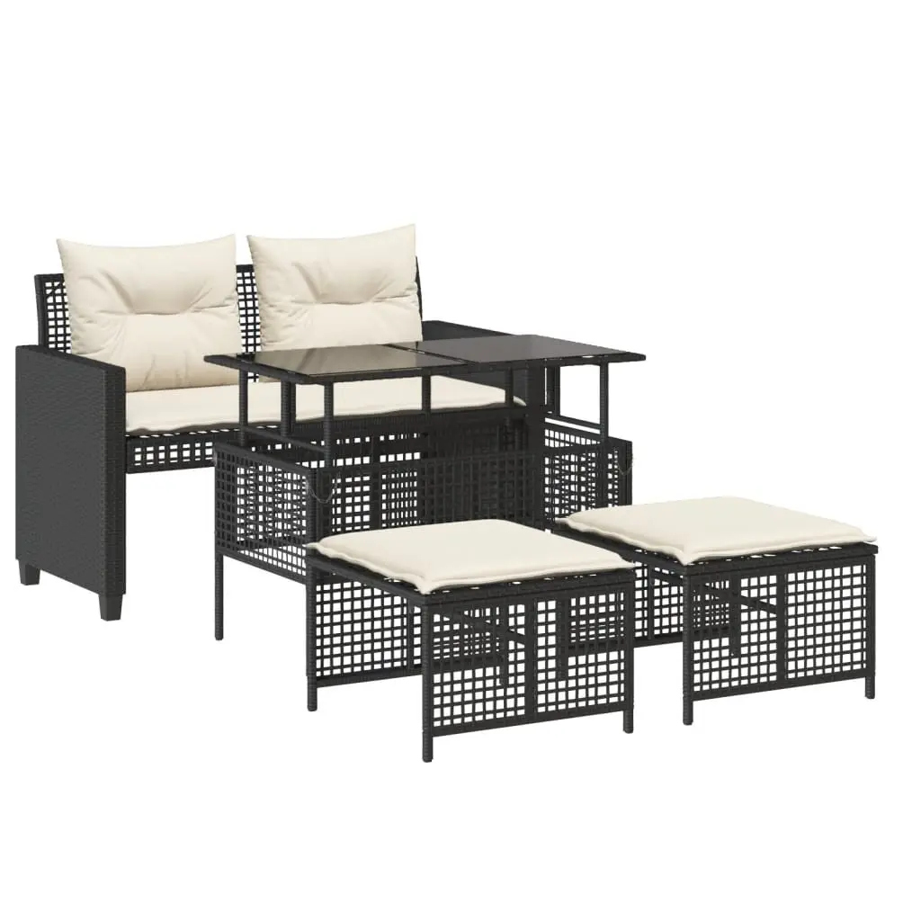 Black Poly Rattan 4 Piece Outdoor Sofa Set