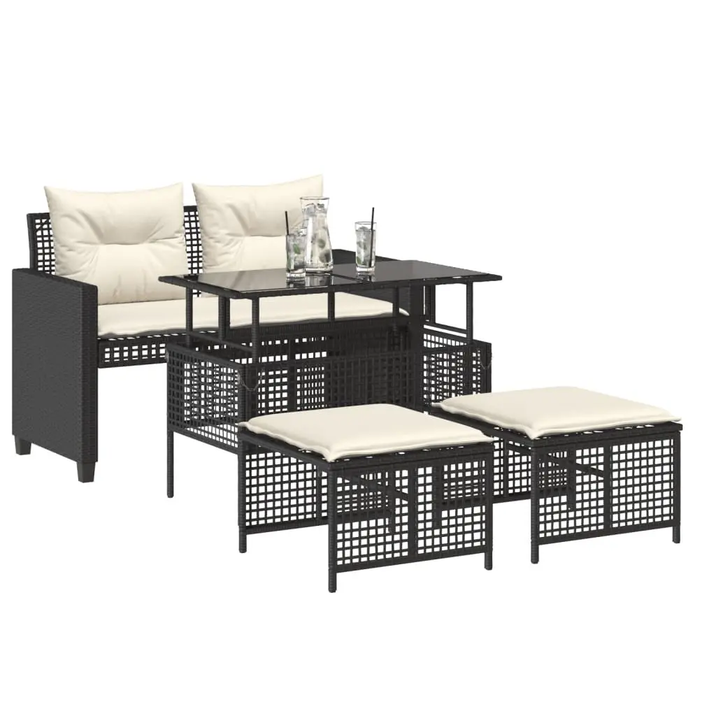 Black Poly Rattan 4 Piece Outdoor Sofa Set