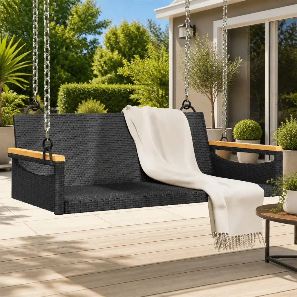 Outdoor Swing Bench in Black for Relaxation