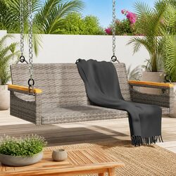 Durable Grey Poly Rattan Outdoor Swing Bench