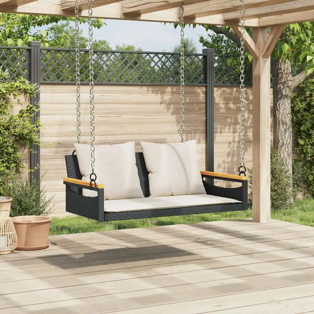 Outdoor Swing Bench PE Rattan Black 109 x 62 x 40 cm