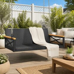 Durable Black Poly Rattan Swing Bench for Outdoor Comfort