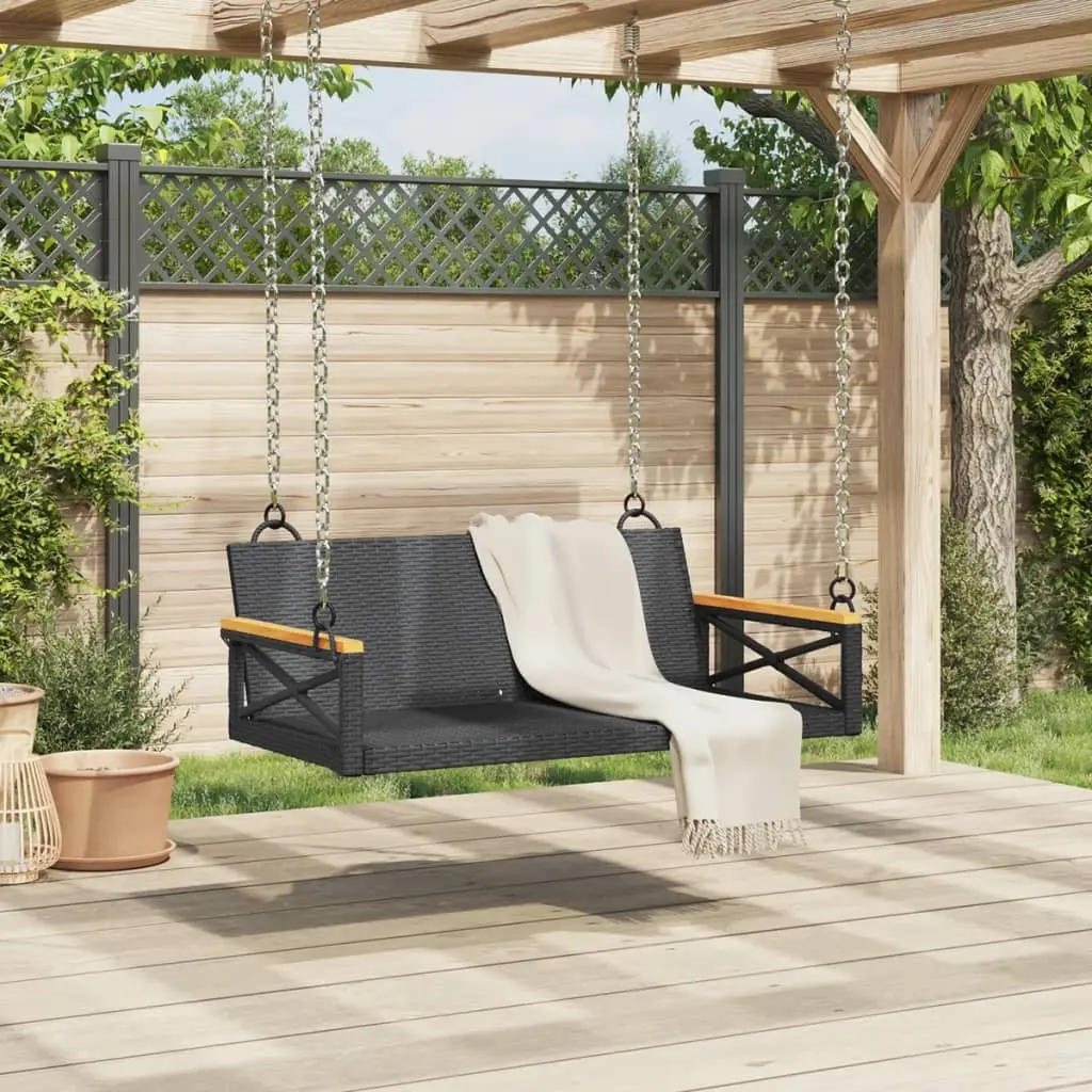 Swing Bench Poly Rattan Black Outdoor Garden Relaxation Seat