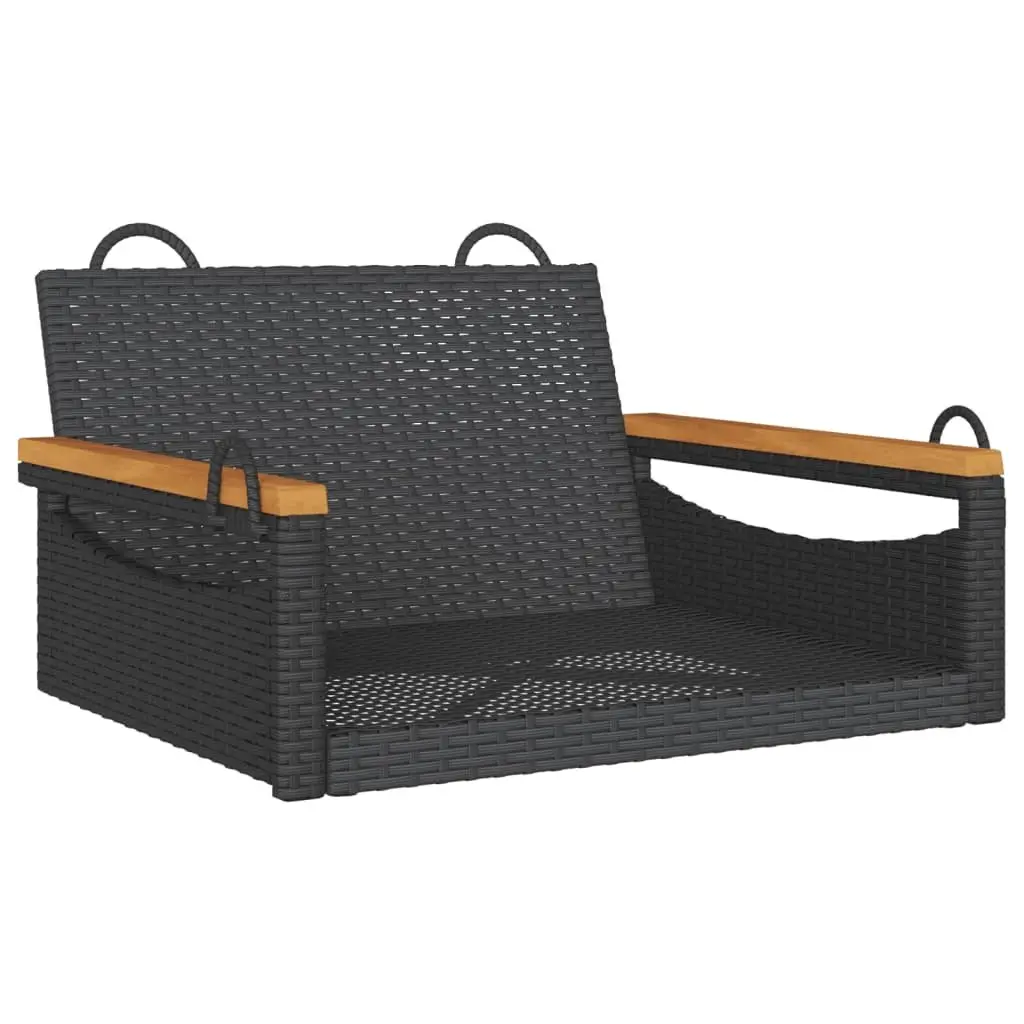 Swing Bench Poly Rattan Black Outdoor Garden Hanging Seat