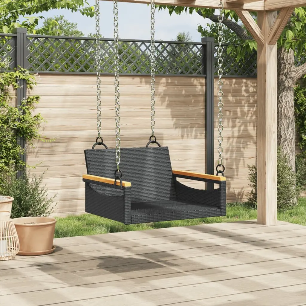 Swing Bench Poly Rattan Black Outdoor Garden Hanging Seat