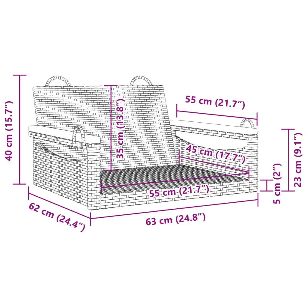 Swing Bench Poly Rattan Black Outdoor Garden Hanging Seat