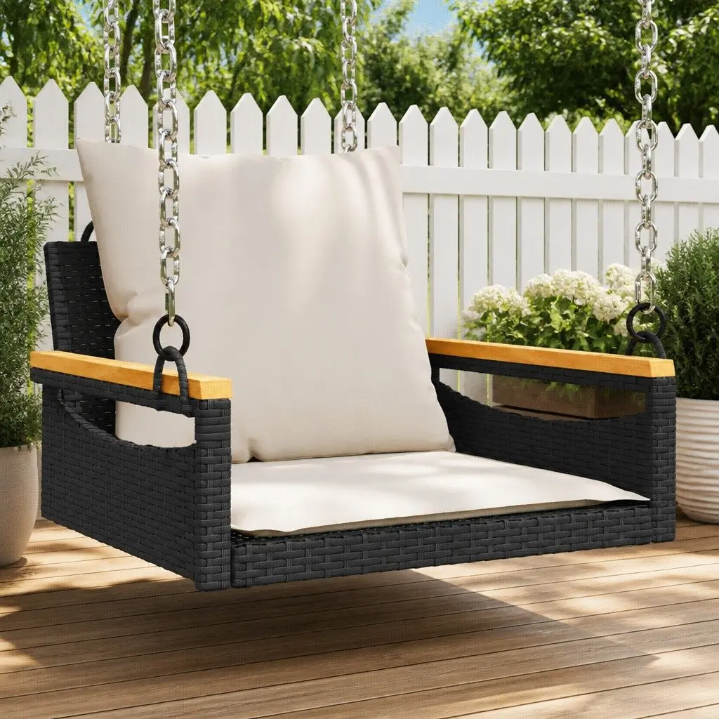 Outdoor Swing Bench with Cushions in Black