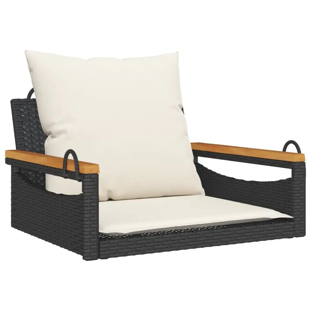 Outdoor Swing Bench with Cushions in Black