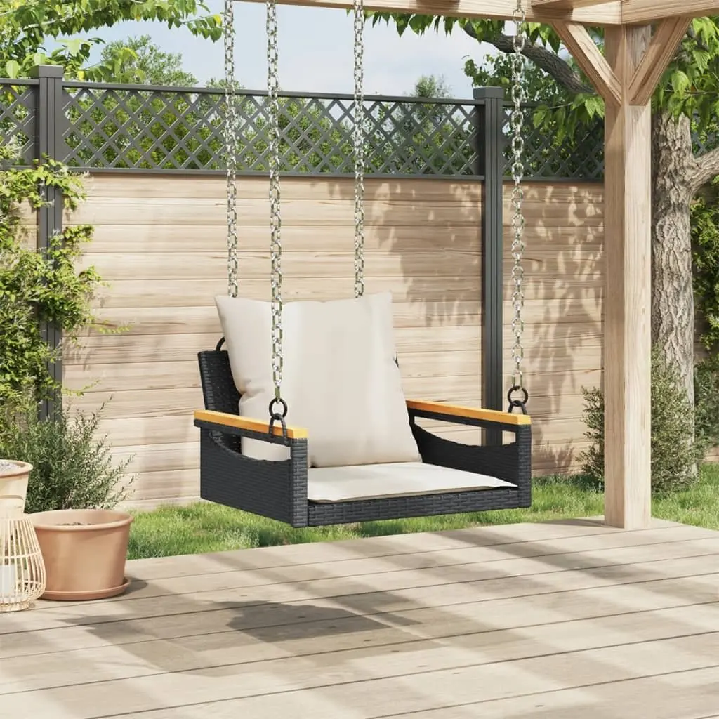 Outdoor Swing Bench with Cushions in Black