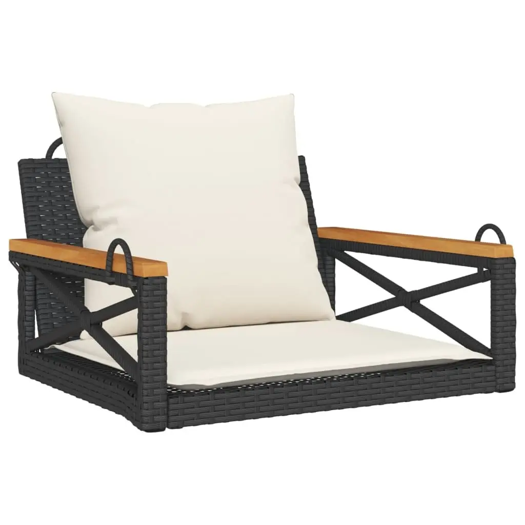 Black Swing Bench with Cushions for Outdoor Relaxation