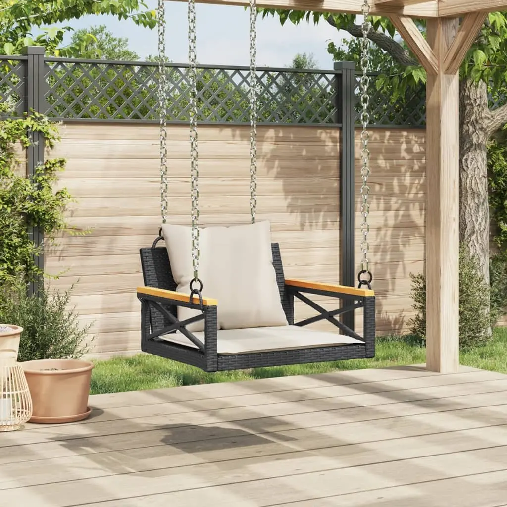 Black Swing Bench with Cushions for Outdoor Relaxation