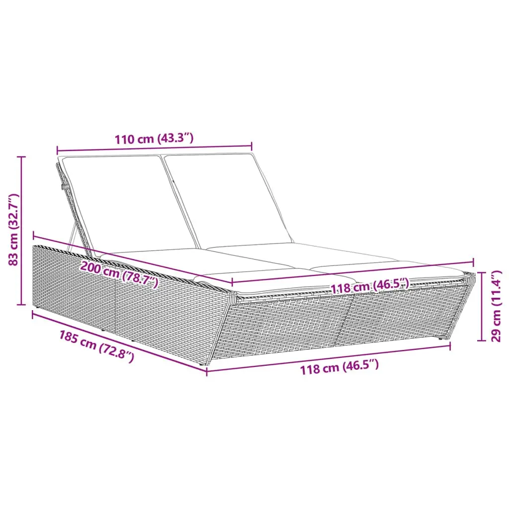 Adjustable Double Sun Lounger with Cushions for Outdoor Use